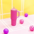 thumbnail image 3 of Zak Designs Sutton Travel Tumbler for On the Go, 40oz Stainless Steel with Vacuum Insulation, Silicone Straw, and Carry Handle for Cold Drinks (Razzberry Pink), 3 of 4
