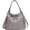 Gray, variant on Slouchy Hobo Handbag for Women, Soft Faux Leather Shoulder Purse with Top Handles and Front Zipper Pockets, Black