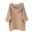thumbnail image 4 of Xudanell Hooded Sweatshirt Women Thin Loose Button Short Sleeved Cotton Linen Summer Fashion Plus Size Khaki M, 4 of 5
