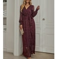 thumbnail image 2 of SWSMCLT Women's Long Sleeve Dresses Party High Waist Fitted Winter Deep V Neck Sequin Maxi Dress Fall Long V Neck Burgundy X-Large, 2 of 4