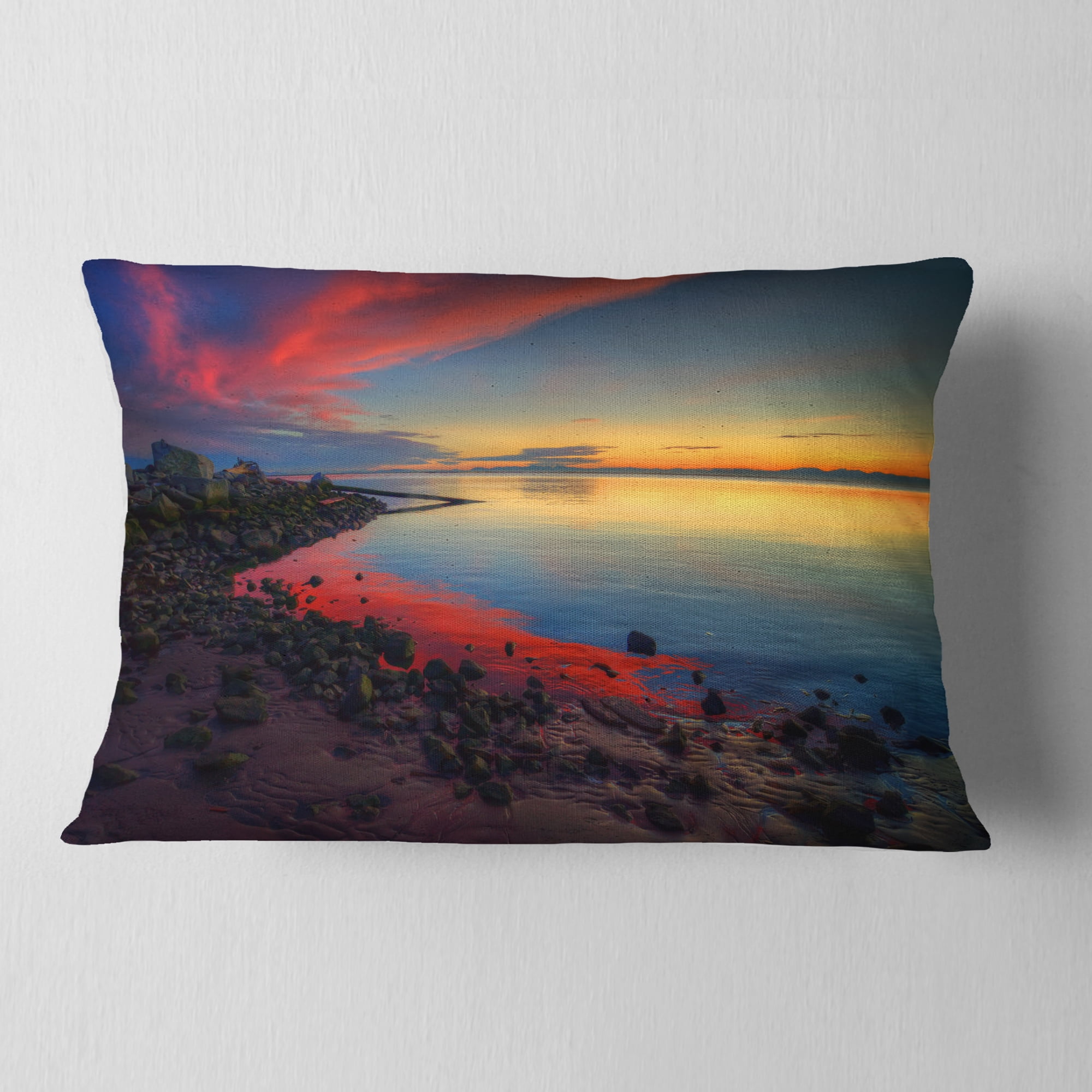 Designart Blasts of Color at the Sunset - Seashore Throw Pillow - 12x20