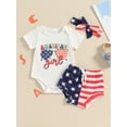 thumbnail image 3 of Jxzom Infant Baby Girl 4th of July Outfit Newborn Romper Shorts Headband Set 3 6 9 12 18 Months Summer Bodysuit American Flag Clothes, 3 of 8