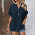 thumbnail image 5 of Womens Shirts Summer Blouses Casual Tops Batwing Sleeve Pocket Patched Shirt Casual Work T Shirts Double Layer Wrinkled Fabric Womens Tops, 5 of 5