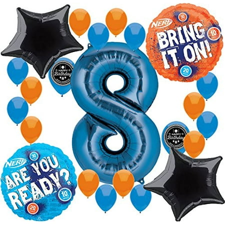 Nerf Party Supplies Birthday Balloon Decorations Bundle For 8th