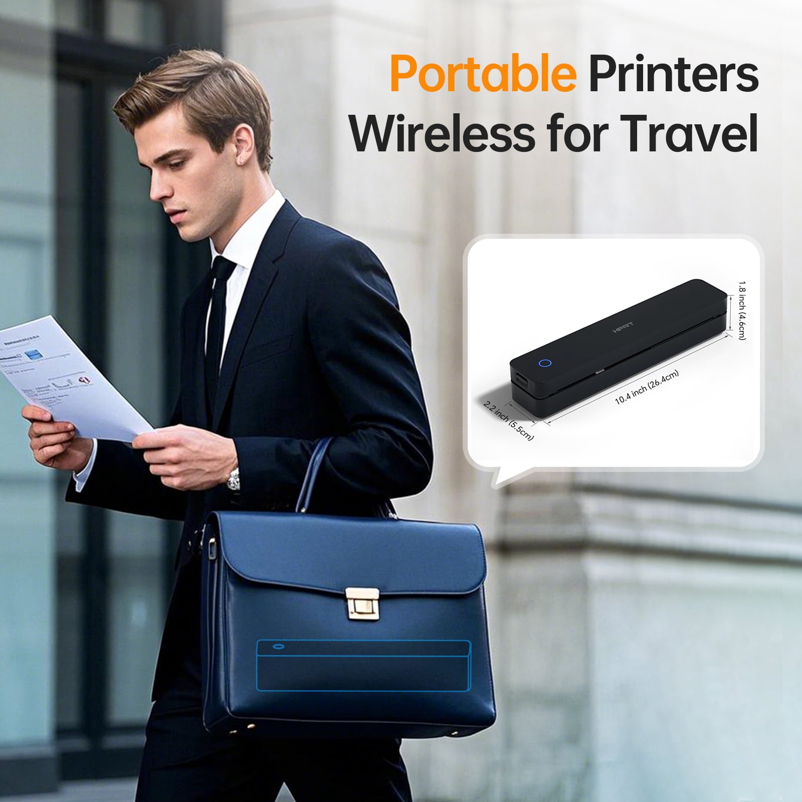 HPRT MT610Pro 300DPI Wireless Portable Thermal Printer Bundle, Inkless Bluetooth Printer with Carrying Case & 200 Sheets Letter Paper, Supports 8.5" x 11", for Home, Office & Travel