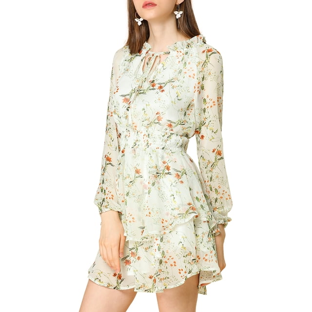INSPIRE CHIC Robe en Mousseline à Taille Smockée à Imprimé Floral Vintage pour Femme
