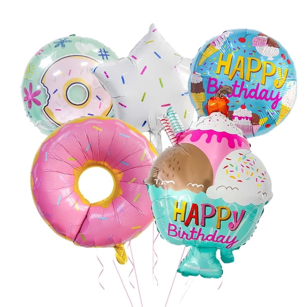 Globos de helado, donuts, globos de donut de feliz cumpleaños para decoraciones de fiesta Donut Rosa