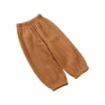 thumbnail image 3 of Hansber Toddler Boy Girl Plain Cotton Linen Pants Elastic Waist Casual Bloomers Trousers Ligth Brown 110, 3 of 5