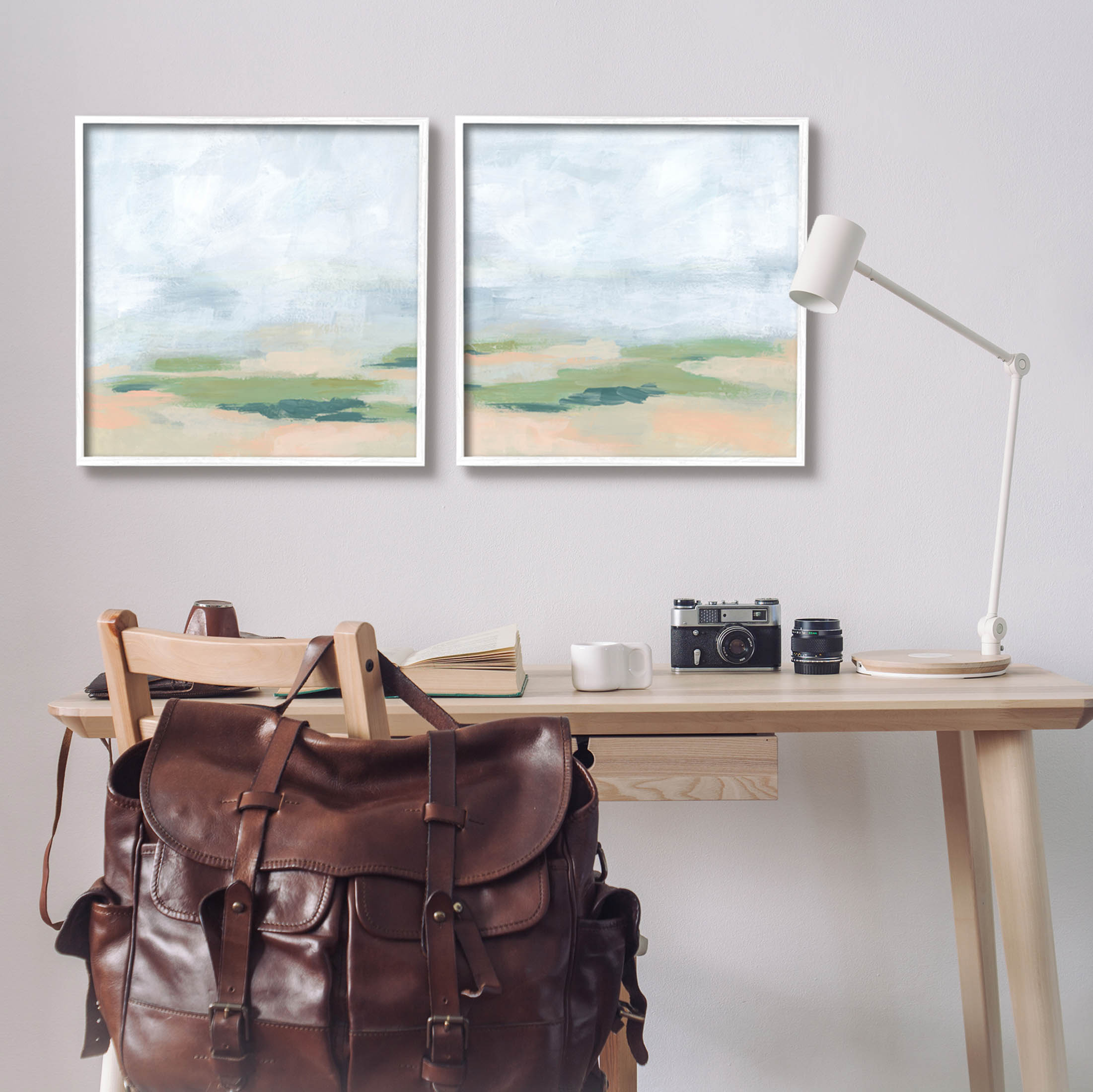 Stupell Industries Soft Abstract Landscape Scene Painting White Framed Art Print Wall Art, Set of 2, Design by June Erica Vess