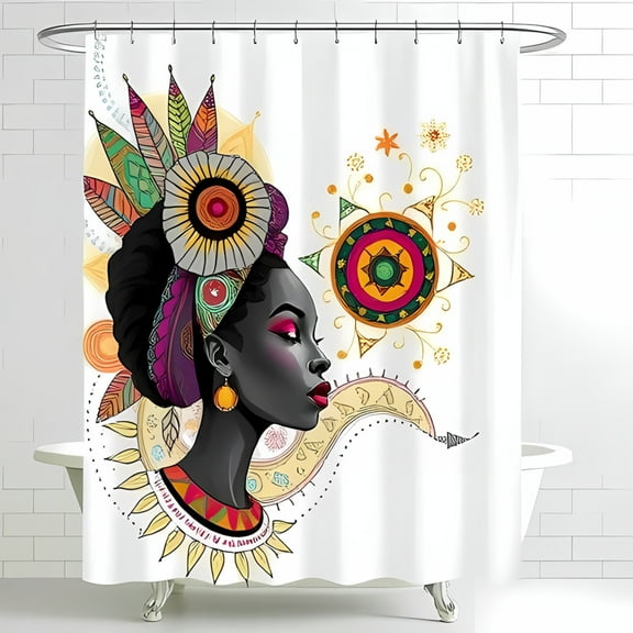 Vibrant African Art Shower Curtain - Stunning Portrait of with Colorful Headdress Elegant Bathroom Decor