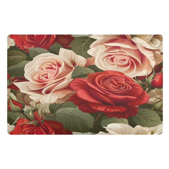 Ryvnso Luxury Roses Flower Door Mats Outdoor Indoor Entrance Low Profile Floor Rugs 32"x20" Carpet