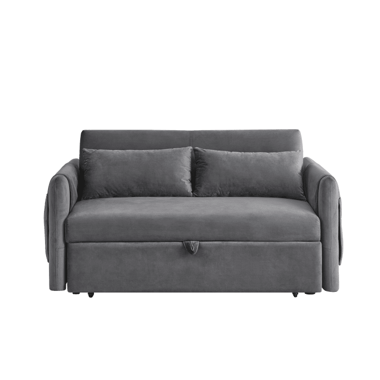 Holaki 55" Modern Convertible Sofa Bed with 2 Detachable Arm Pockets, Velvet Loveseat Sofa with Pull Out 2 Pillows and Living Room Adjustable Backrest, Grid Armrests Walmart.com