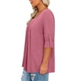 thumbnail image 3 of Vivianyo HD Women's Pleated Square Neck Tunic Top, Roll Tab 3/4 Sleeve Loose Flowy Blouse for Women, Fall Casual Tops for Daily Errands, Sizes L-5XL, 3 of 8