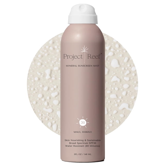 Project Reef SPF 30 Spray protector solar mineral – Bloqueador solar de zinc para arrecifes sin aerosol con ingredientes naturales, sin protector solar blanco para todo tipo de piel