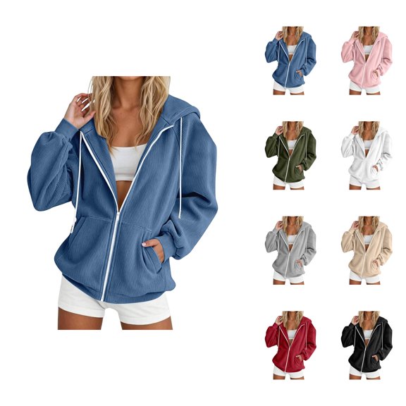 Zip Up Hoodie Women Long Sleeve Light Jackets for Women Fall and Winter Casual Hooded Sweatshirts