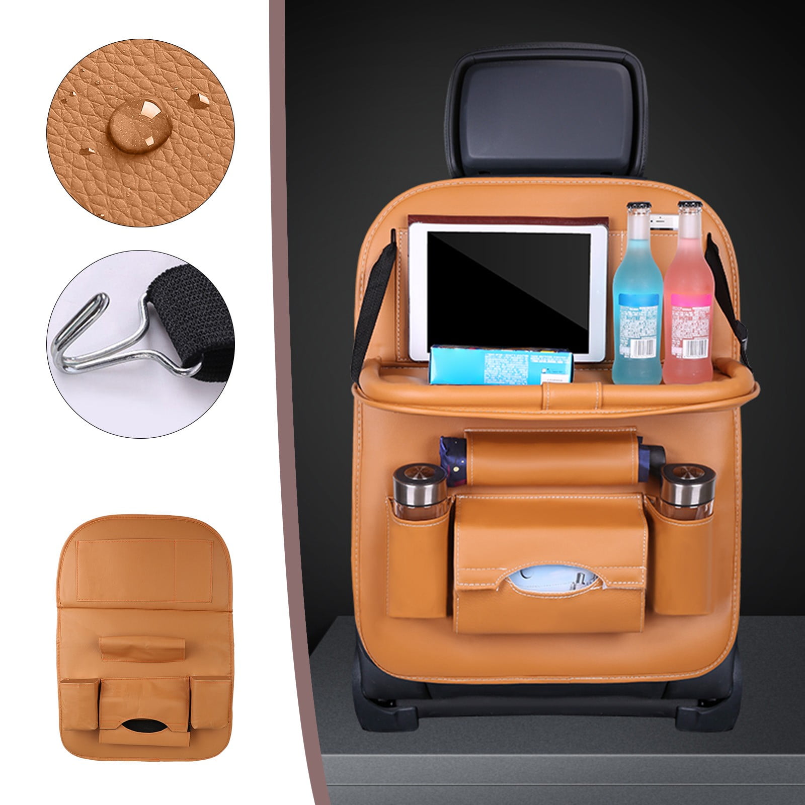 Car Seat Back Organizer with Foldable Table Tray, PU Leather Car Back seat  Organizer for Babies Toys Storage with Foldable Dining Table Holder  Pocket,oldable Dining Table,Table Tray 