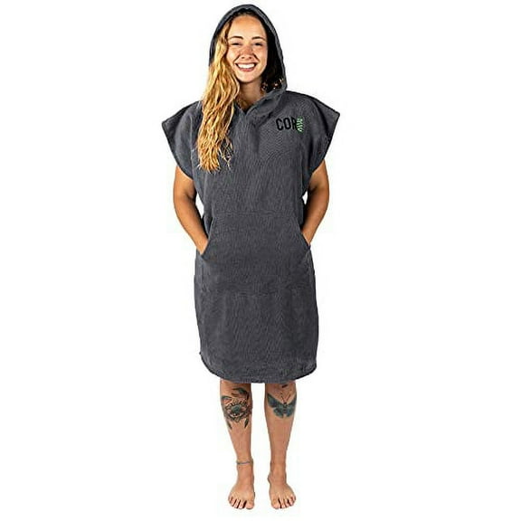 Cor Surf Poncho Changing Towel Robe with Hood and Front Pocket, Made of Quick Dry Microfiber (Gray - Medium)