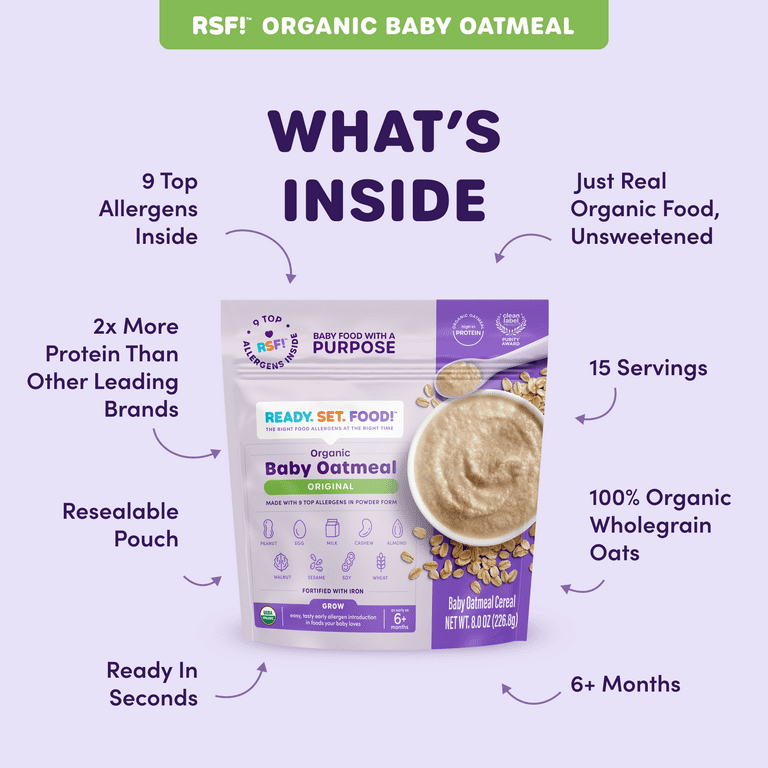 Ready. Set. Food Organic Baby Cereal Oatmeal 9 Top Allergens