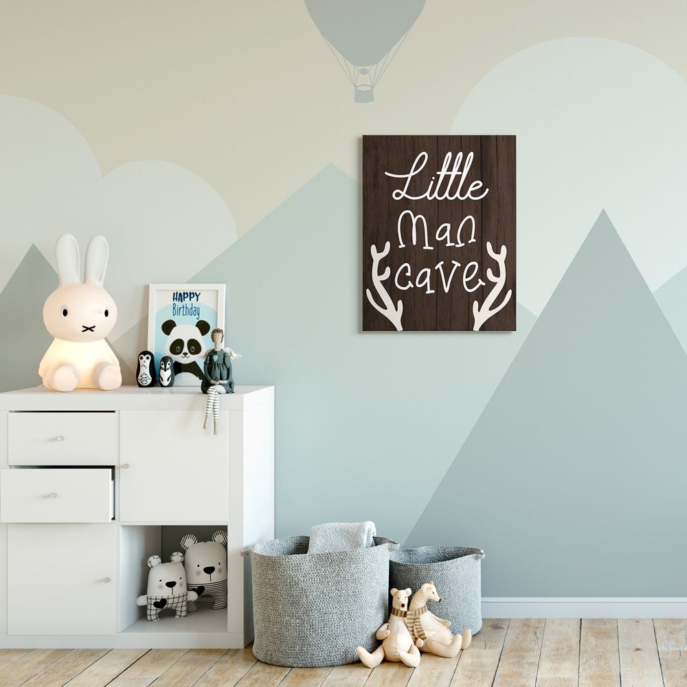 Stupell Industries Little Man Cave Boy's Rustic Room Sign Brown Canvas Wall Art Design by Daphne Polselli