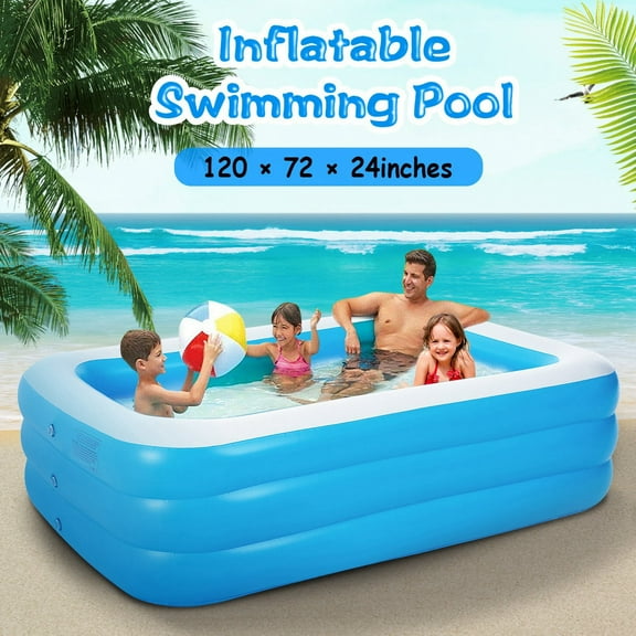 120*72*24in Inflatable Family Swimming Lounge Pool  Backyard Summer Blow up Kiddie Pool