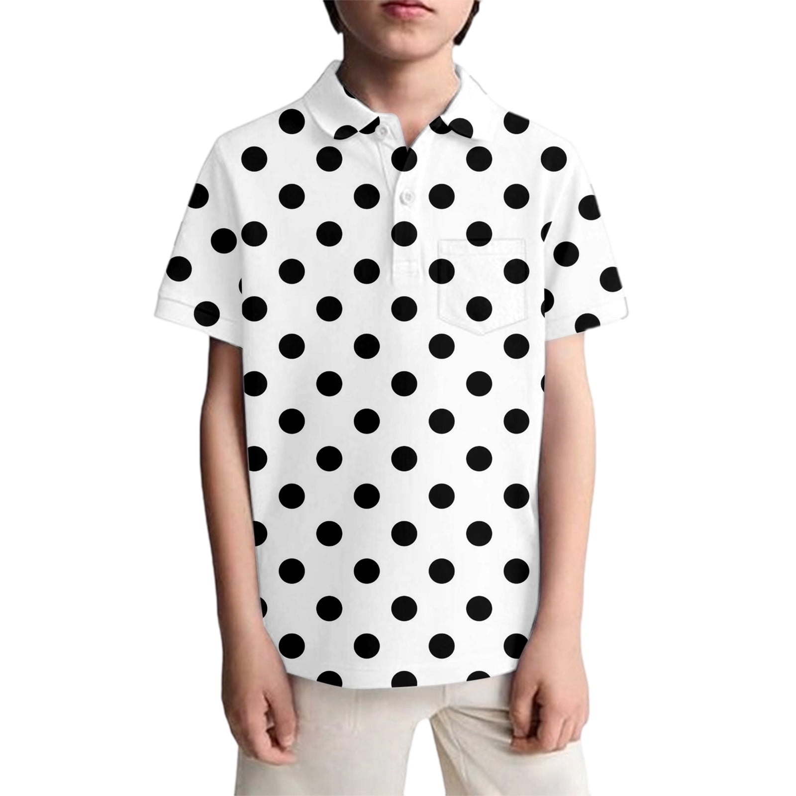 Glisme Boys Graphic Tees Boys Short Sleeve Shirt With Polka Print Casual Top For Kids Comfortable Daily Wear White T-Shirt Size 7-8 Years