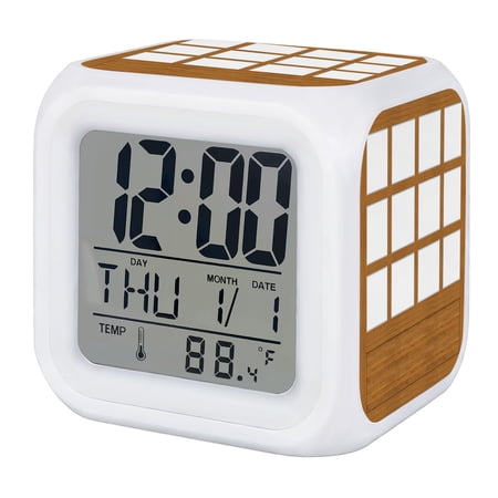 Light Brown Wood Screen Digital Alarm Clock for Bedrooms, Smart LED Alarm Clock with 7 Color photo