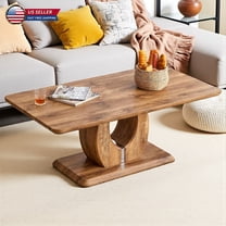 Hassch Farmhouse Rectangle Coffee Table, 47" Wood Grain MDF Top with Silver Trim, Modern Sturdy Living Room Center Table, Easy Assembly