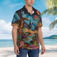 thumbnail image 3 of Disketp Galactic Jungle Dinosaurs Hawaiian Shirts for Men,Mens Casual Short Sleeve Button Down Shirts Beach Shirt,Large, 3 of 7