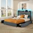thumbnail image 1 of Gymax Queen Size Bed Frame w/LED Lights Charging Station 2 Storage Pockets & 4 Drawers, 1 of 10