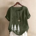 thumbnail image 2 of Cmfcve Women's Plus Size Tee Shirt Short Sleeve Round Neck Cotton Linen Gauze Tops Spruce Printed Henley Button Blouse, 2 of 5