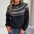 thumbnail image 2 of Lovskoo 2024 Sweaters for Women Long Sleeve Retro Contrasting Cable Knit Lantern Sleeve Pullover Sweater Top Black, 2 of 8