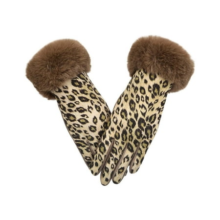 Fashionable Leopard Print Touchscreen Winter Gloves for Women Warm Lined Cold Weather Accessory Size:One Size