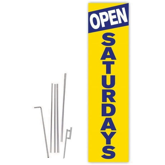 Cobb Promo Open Saturday Yellow Rectangle Boomer Flag with Complete 15ft Pole kit and Ground Spike
