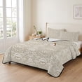 thumbnail image 2 of Twin XL Quilt Set 68''x98'', Beige Damask Lightweight Bedspread Coverlet Set with 2 Pillow Shams, Vintage Country Scroll Floral Patterned Breathable All Season Quilt Bedding for Dorm/Guest Room, 2 of 9