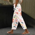 thumbnail image 2 of TRUBKH linen pants women boho pants Floral Solid Long Palazzo Pants Women's Spring And Casual 3D Printed Back Pocket Cotton And Linen Pants Work Pants Women Flowy Pants for Women Watermelon Red 3XL, 2 of 4