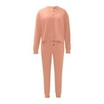 thumbnail image 5 of Elainilye Fashion Women Two Piece Outfits Fall Sweatsuit Casual Round-Neck Button Long Sleeve Top Elastic Waist Pants Sets,Pink, 5 of 9