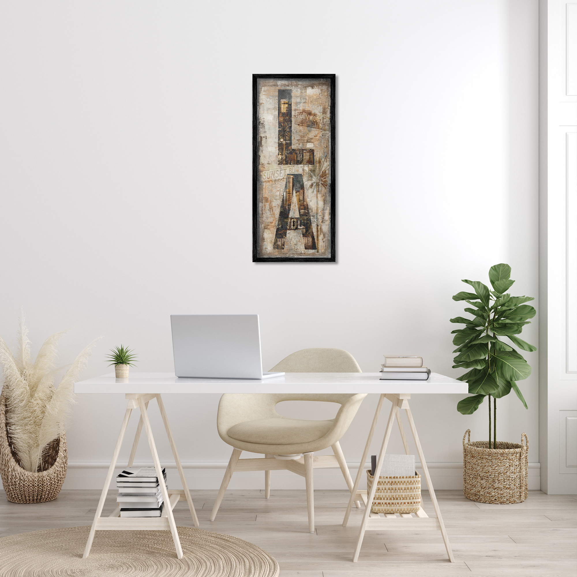 Stupell Industries Los Angeles Montage Collage Town & City Painting Black Framed Art Print Wall Art, 13 x 30