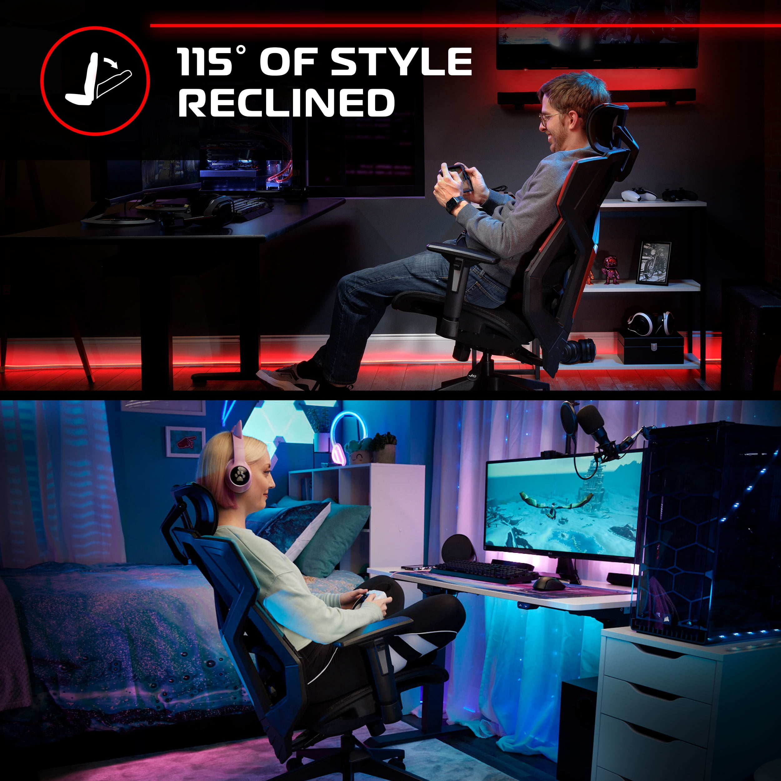 RESPAWN FLEXX Ergonomic Office and Gaming Chair with Lumbar Support - Breathable Mesh Recliner with Headrest & Adjustable Arms, Comfy Home Office Desk Chairs, Reclining Gaming Seat for Adults - Brown