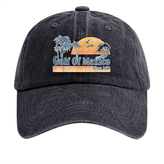Yuanlong Unisex Baseball Cap Gulf Of Mexico Print Washed Vintage Adjustable Curved Brim Sun Cap Beach Travel Outdoor Dad Cap