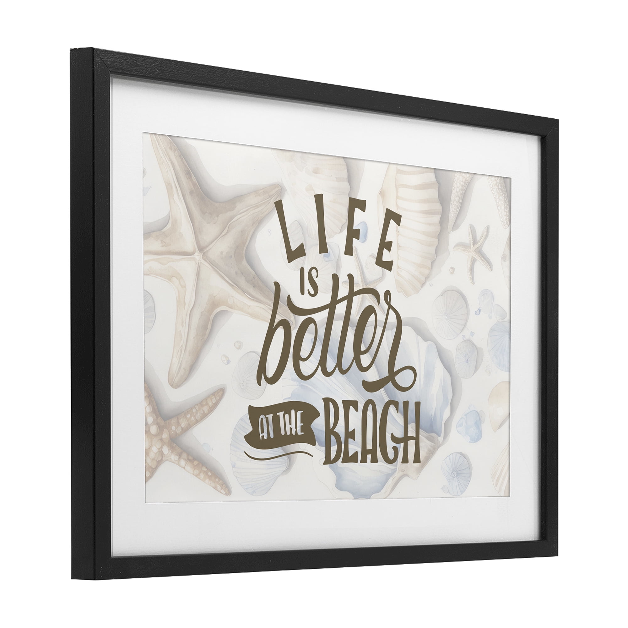 Stupell Industries Better At Beach Seashells Black Framed Print Under Glass, design by Kim Allen