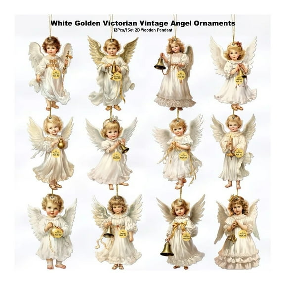 Vintage Wooden White Angel Pendant Christmas Tree Ornament Accessory
