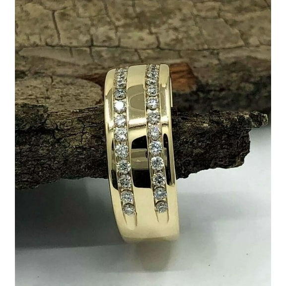 Men's 1.Ct Round Cut Real Moissanite Wedding Band Ring 14K Yellow Gold Plated