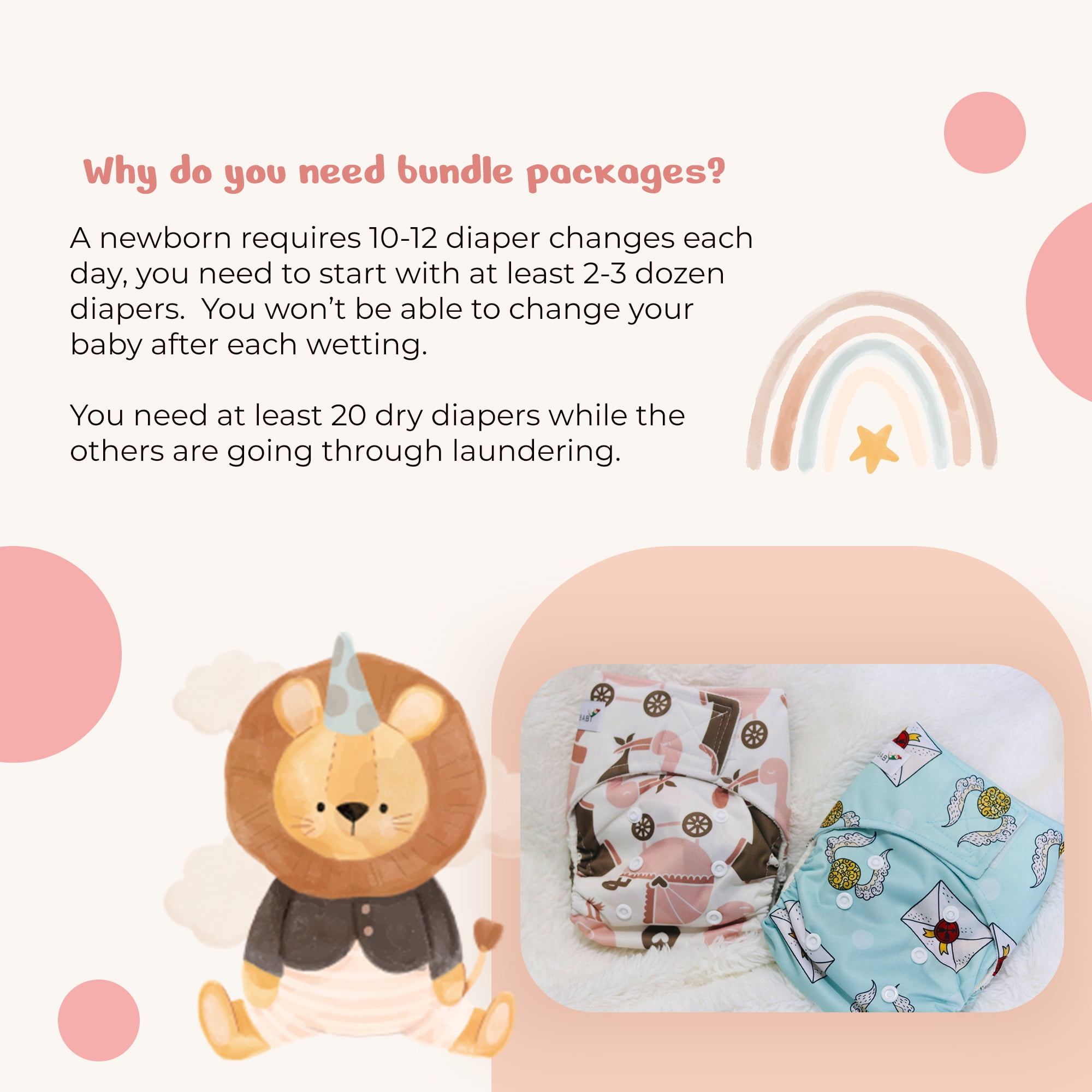 Kawaii Baby Bamboo Cloth Nappies & Diapers  6 Pack with 12 Inserts Newborn, 6-22 lbs | Daily & Overnight Use