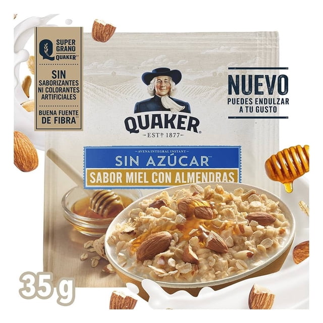 Avena integral Quaker instant sin azúcar sabor miel con almendras 35 g