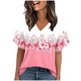thumbnail image 2 of DeHolifer Womens T-Shirts V-Neck Casual Printed Short Sleeve Summer Casual Loose Tees Tops Pink XL, 2 of 7