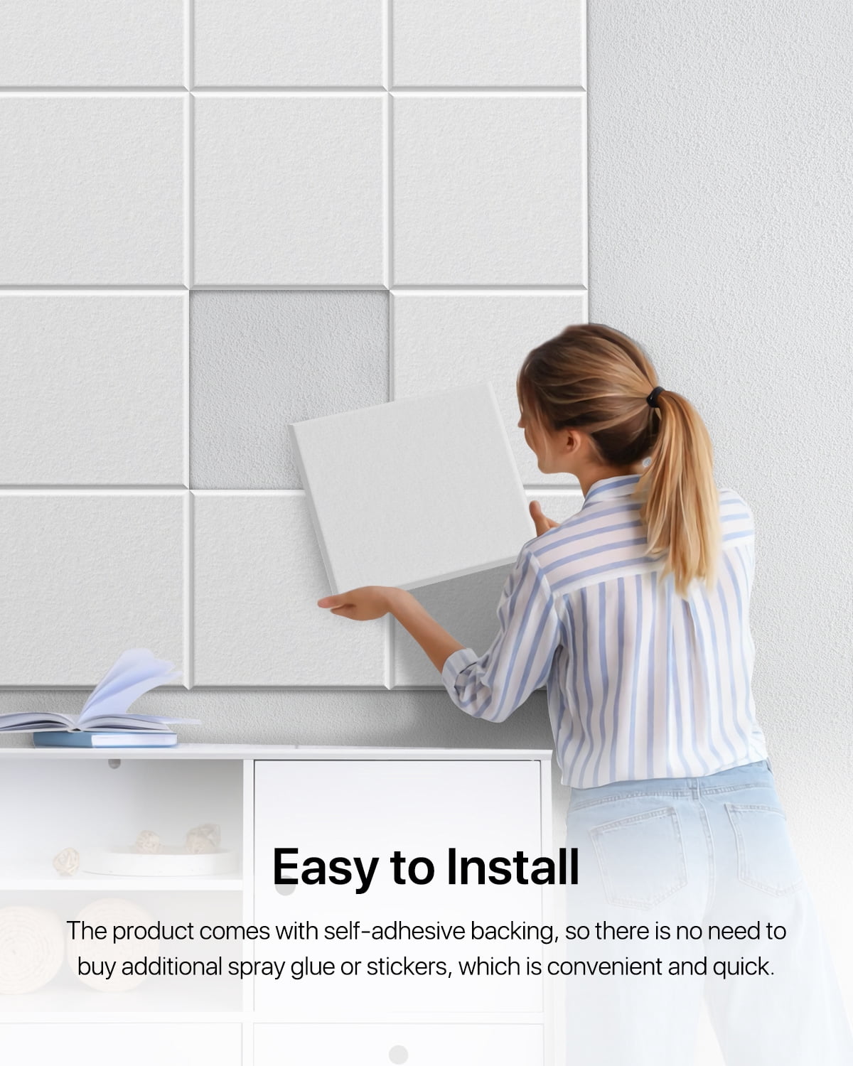 Soundsbay Soundproof Wall Panels Square Self-Adhesive Soundproof Absorbing Noise Cancelling Wall Panels 12 Pack White 12'' x 12'' x 0.4''