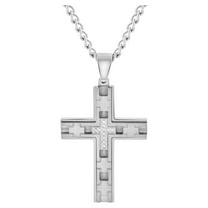 Believe by Brilliance Men’s Stainless Steel Cubic Zirconia Cross Pendant Necklace Chain