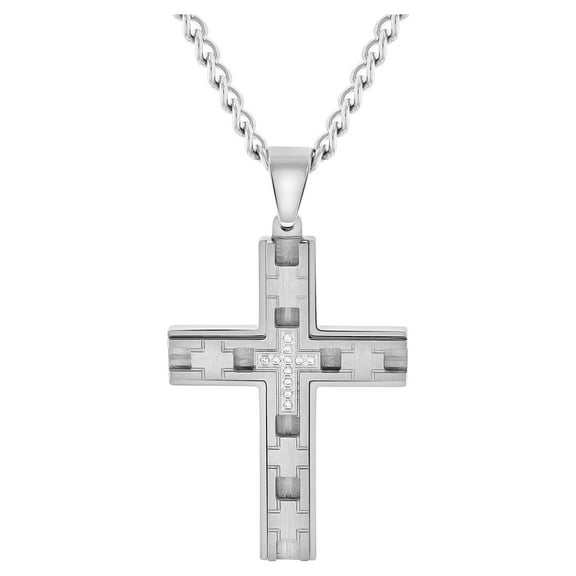Believe by Brilliance Men’s Stainless Steel Cubic Zirconia Cross Pendant Necklace Chain
