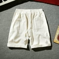 thumbnail image 4 of Fanxing Mens Cotton Linen Shorts Big and Tall Drawstring ShortsTrendy Solid Color Athletic Shorts with Pocket White,XXXXXL, 4 of 5