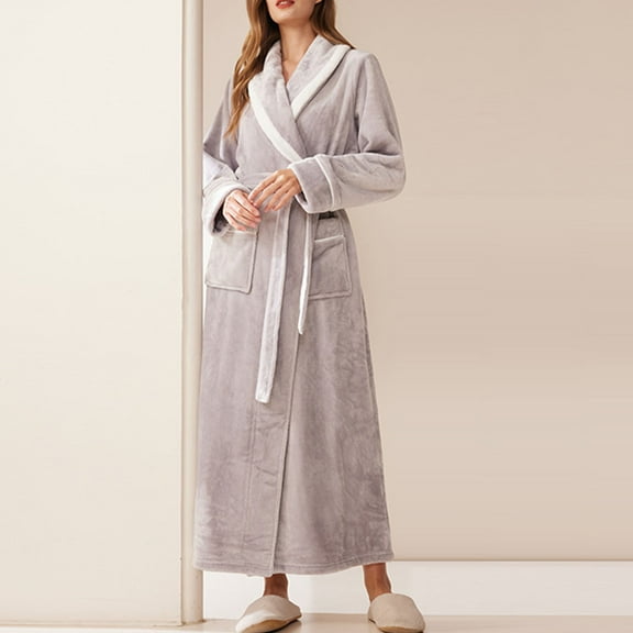 Wancir Womens Long Robe Soft Warm Fleece Plush Bathrobe Ladies Sleepwear Pajamas Housecoat Nightgown